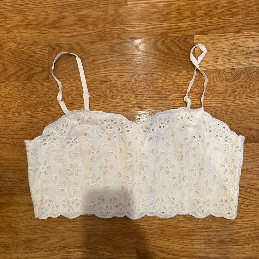 Madewell Eyelet Linen-Blend Crop Tank Top